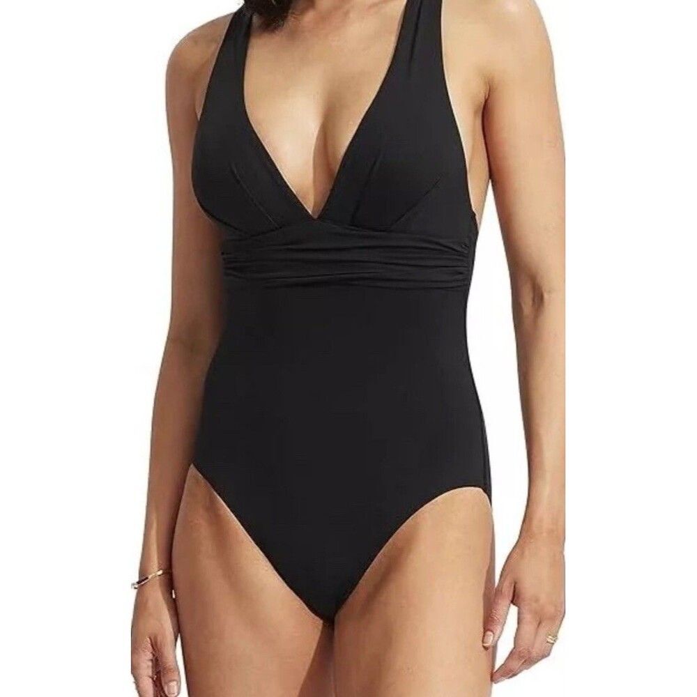 Seafolly Collective Women’s Size US 12 Crisscross Plunge One-Piece Swimsuit